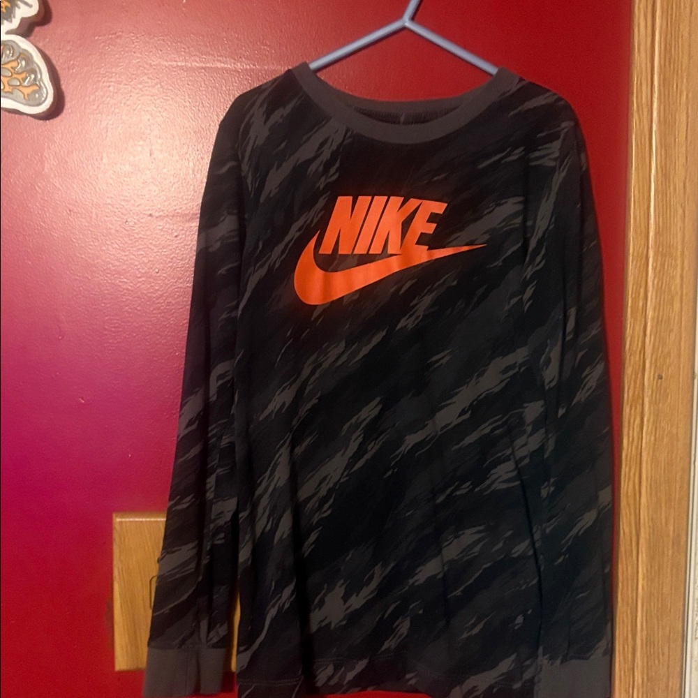 Nike Black and Orange Camouflage Long Sleeve